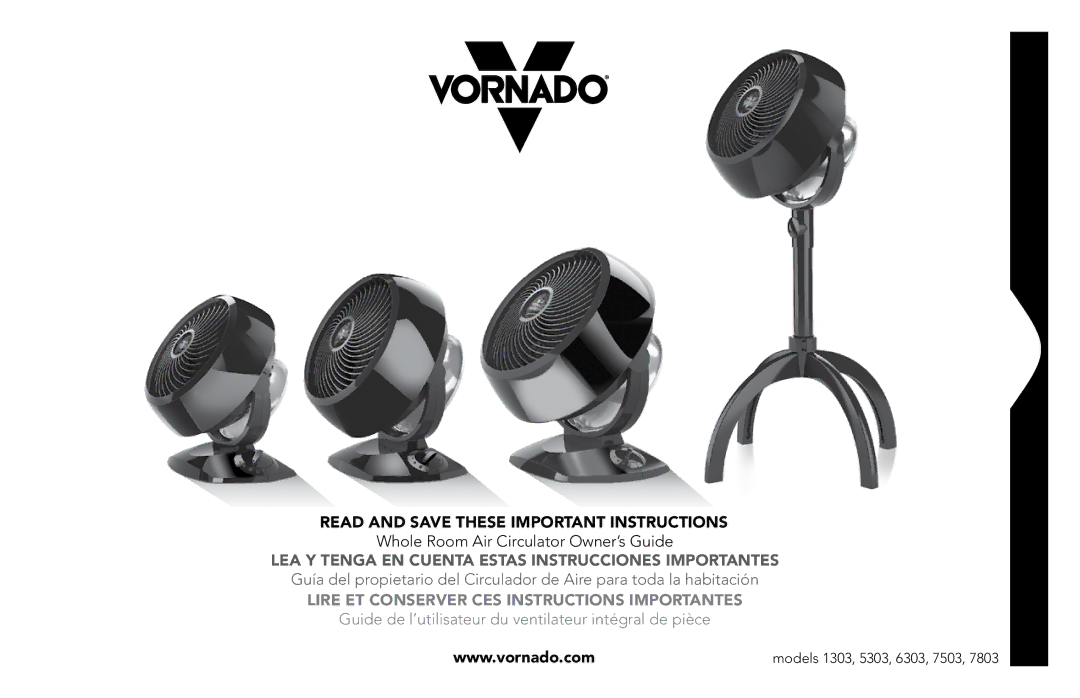 Vornado 7503, 7803, 1303, 6303, 5303 manual Lire ET Conserver CES Instructions Importantes 