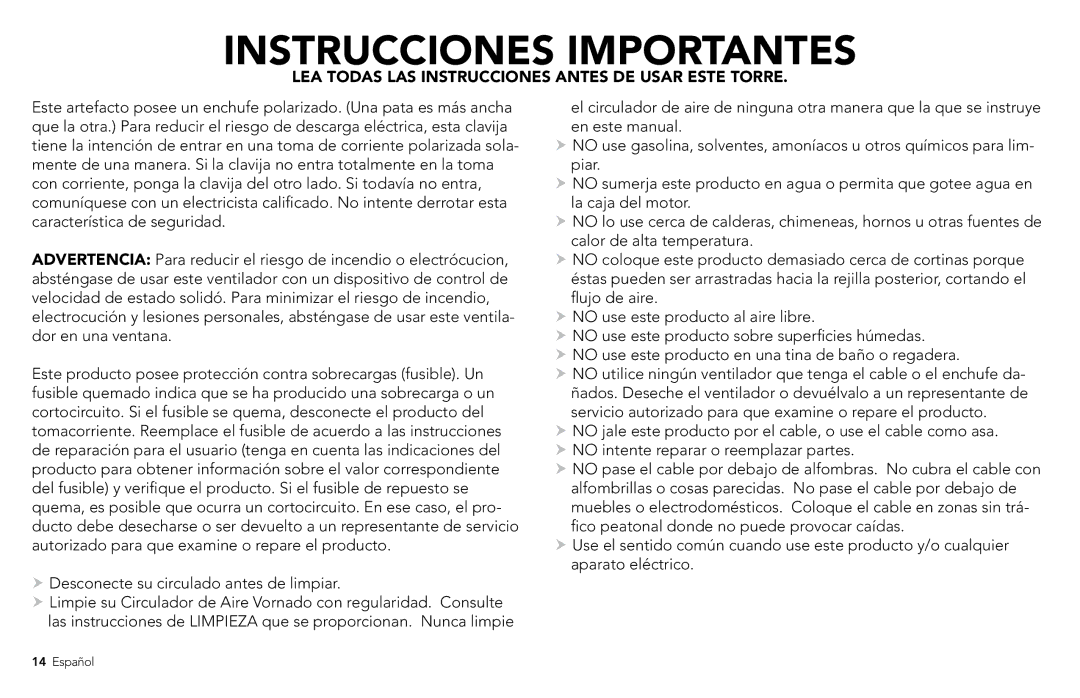 Vornado 5303, 7803, 7503, 1303, 6303 manual Instrucciones Importantes 