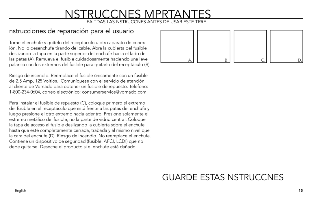 Vornado 7803, 7503, 1303, 6303, 5303 manual Guarde Estas Instrucciones 