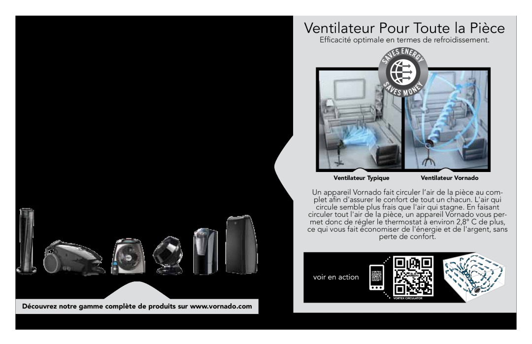 Vornado 7503, 7803, 1303, 6303, 5303 manual La Confiance, Ventilateur Pour Toute la Pièce 