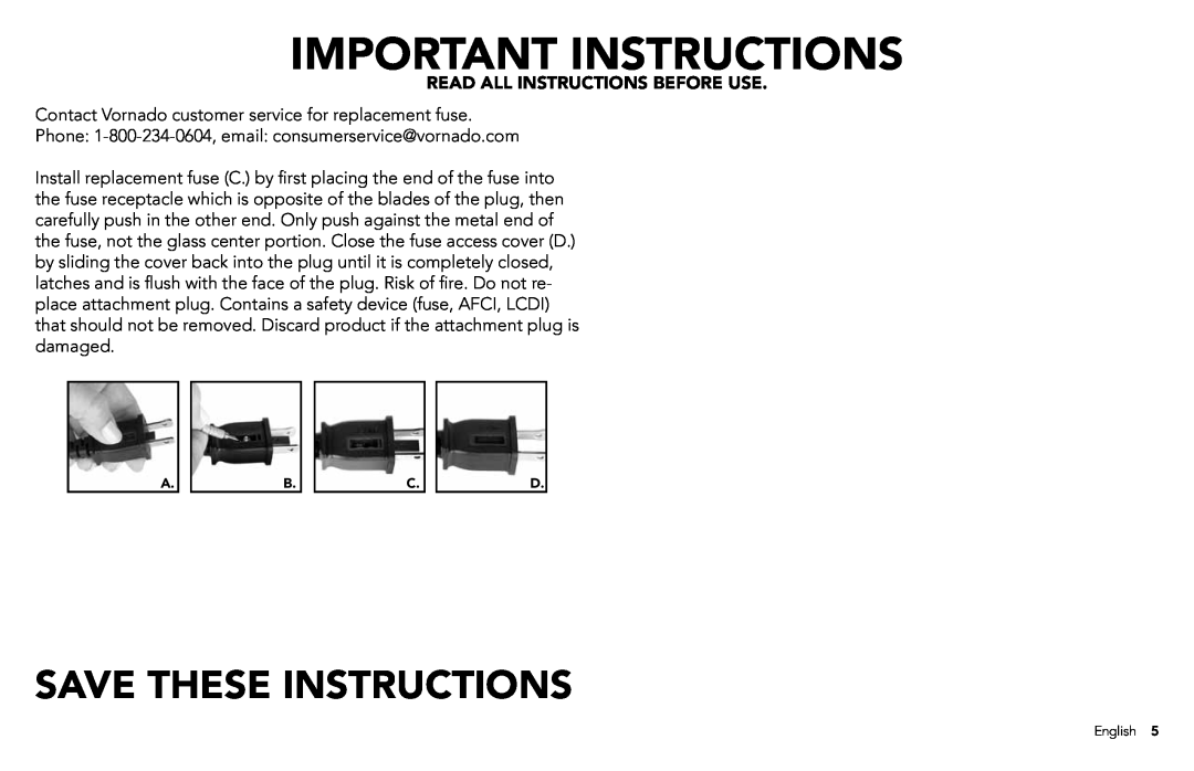 Vornado 7803, 7503, 1303, 6303, 5303 manual Important Instructions, Save These Instructions, Read All Instructions Before Use 