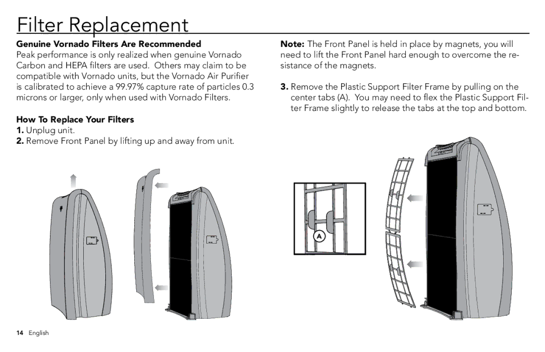 Vornado AC500 manuel dutilisation Filter Replacement, Genuine Vornado Filters Are Recommended, How To Replace Your Filters 