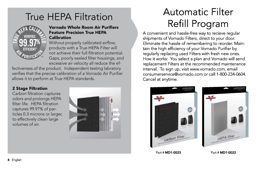 Vornado AC500 manuel dutilisation True HEPA Filtration, Automatic Filter Refill Program, Vornado Whole Room Air Purifiers 