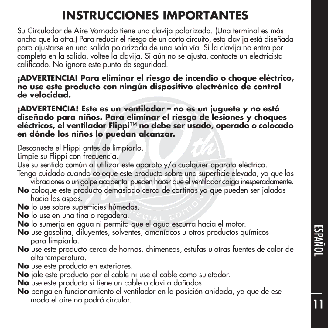 Vornado Flippi manual Instrucciones Importantes 