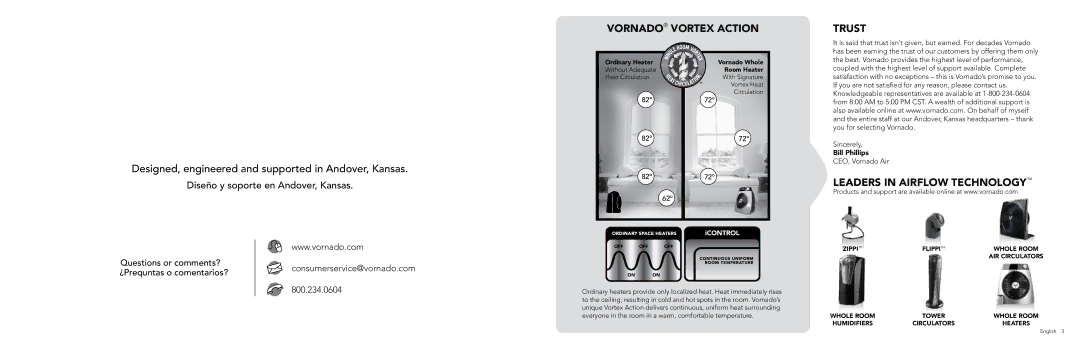 Vornado iCONTROL manual Vornado Vortex Action, Trust 