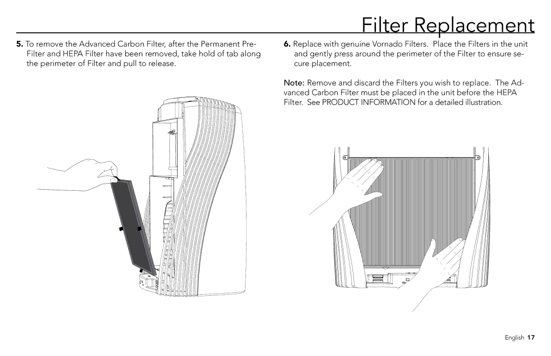 Vornado PCO300, PCO500 manuel dutilisation Filter Replacement 