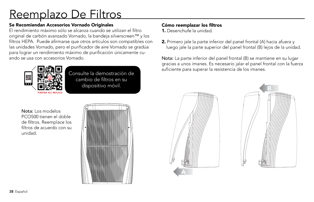 Vornado PCO500, PCO300 Reemplazo De Filtros, Se Recomiendan Accesorios Vornado Originales, Cómo reemplazar los filtros 