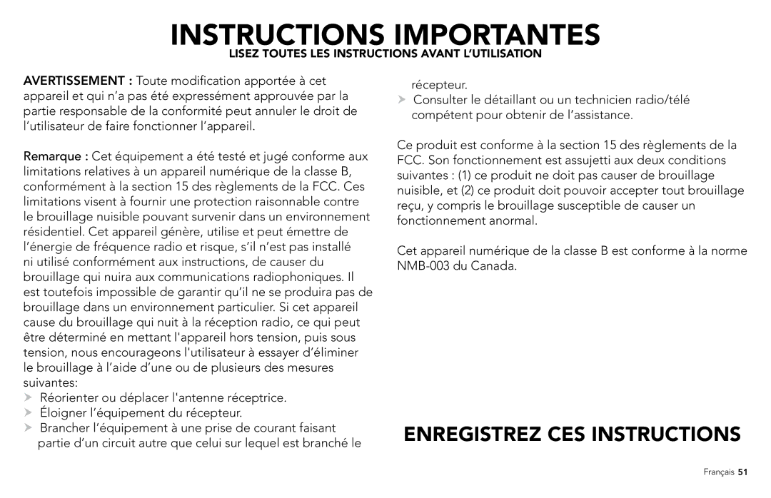 Vornado PCO300, PCO500 manuel dutilisation Enregistrez CES Instructions 