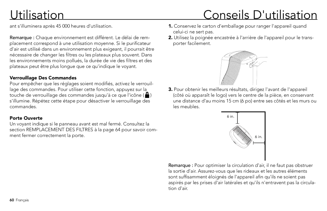 Vornado PCO500, PCO300 Utilisation Conseils Dutilisation, Ant silluminera après 45 000 heures dutilisation, Porte Ouverte 