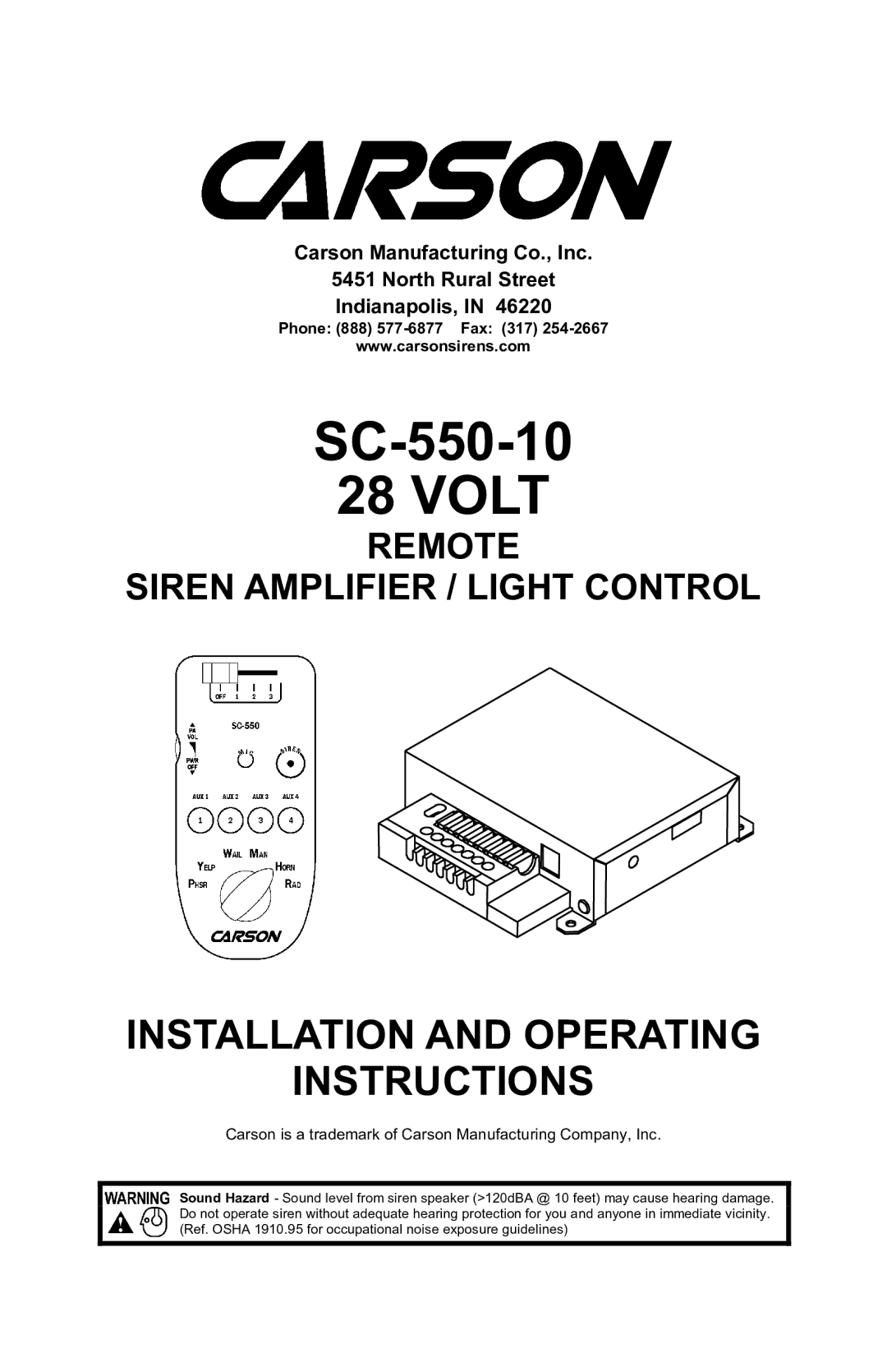 Vornado SC-550-10 operating instructions Volt, Phone 888 577-6877 Fax 317 