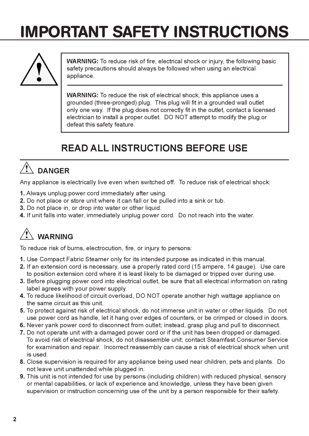 Vornado SF-435W warranty Important Safety Instructions 