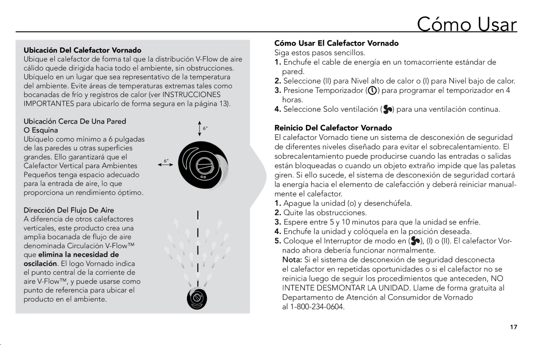 Vornado Vornado Small Room Tower Heater, SRTH manual Cómo Usar El Calefactor Vornado, Reinicio Del Calefactor Vornado 