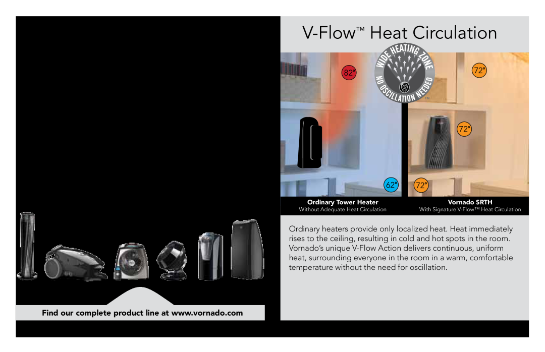 Vornado SRTH, Vornado Small Room Tower Heater manual Trust, V-Flow Heat Circulation 