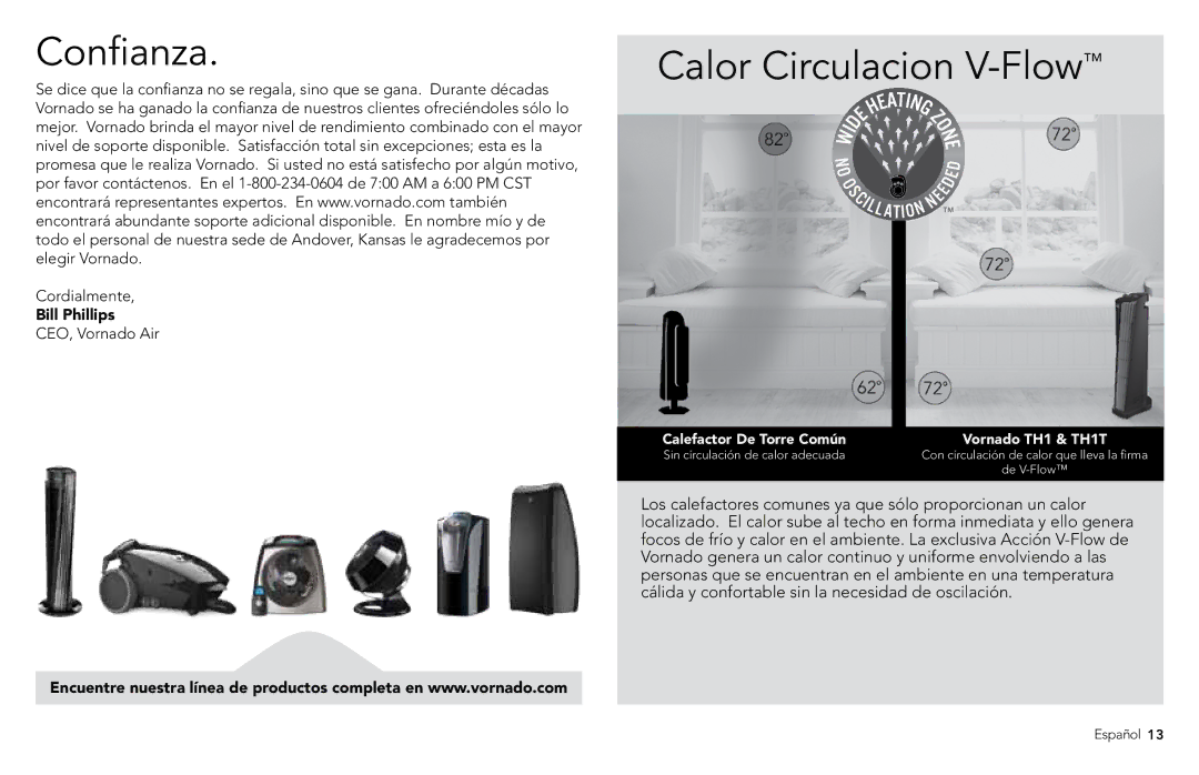 Vornado Tower Heater, TH1T manual Confianza 