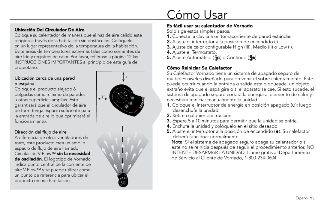 Vornado Tower Heater, TH1T manual Cómo Usar, Es fácil usar su calentador de Vornado, Cómo Reiniciar Su Calefactor 