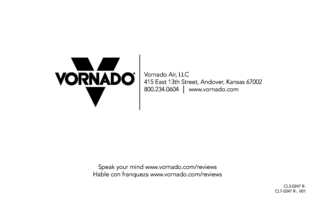 Vornado TH1T, Tower Heater manual Vornado Air, LLC, CL3-0247 R- CL7-0247 R 