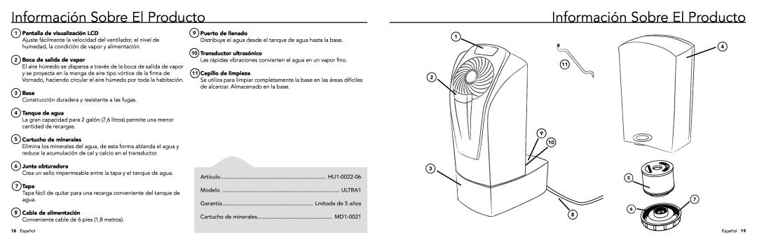 Vornado ULTRA1, Ultrasonic Vortex Humidifier manual Información Sobre El Producto 