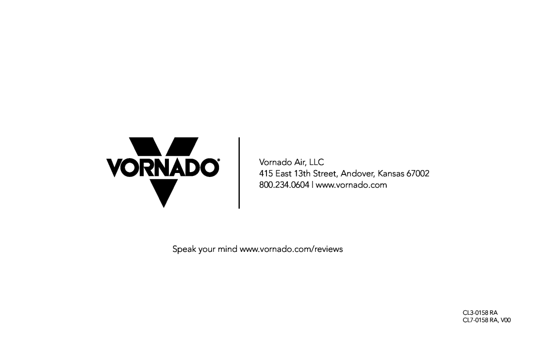 Vornado Ultrasonic Vortex Humidifier, ULTRA1 manual Vornado Air, LLC, CL3-0158RA CL7-0158rA 