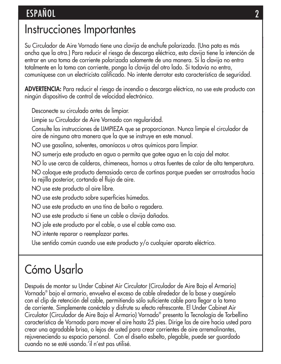 Vornado Under Cabinet Air Circulator manual 