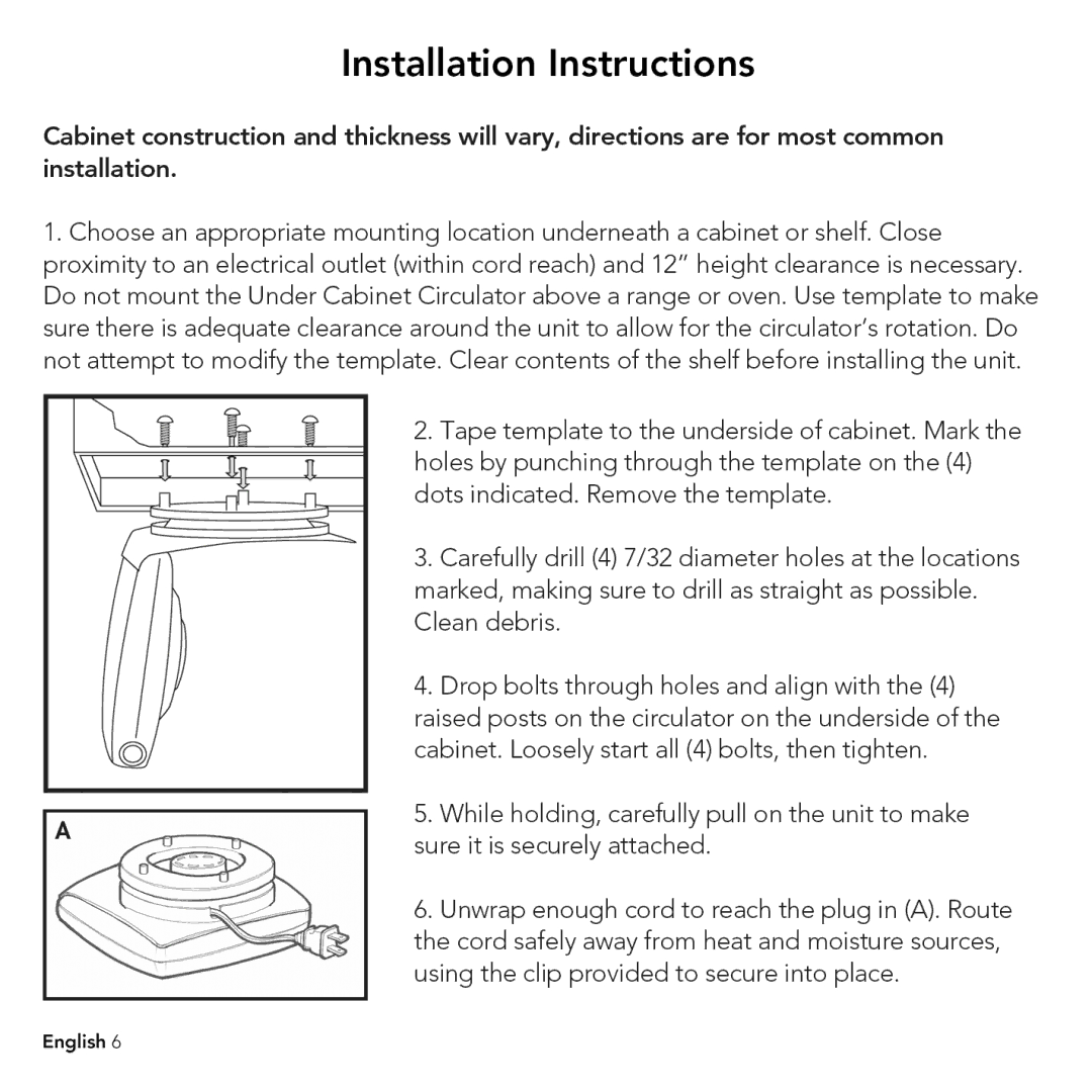 Vornado V703, Under cabinet air curculator manual 