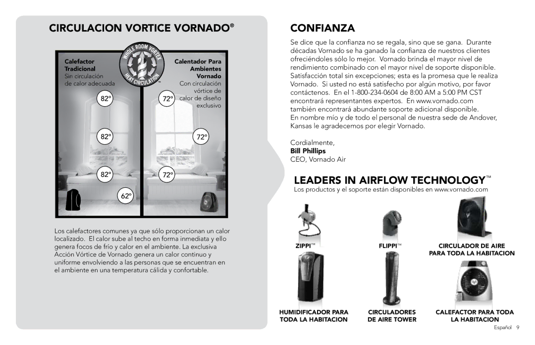 Vornado VH110 manual Circulacion Vortice Vornado, Confianza 