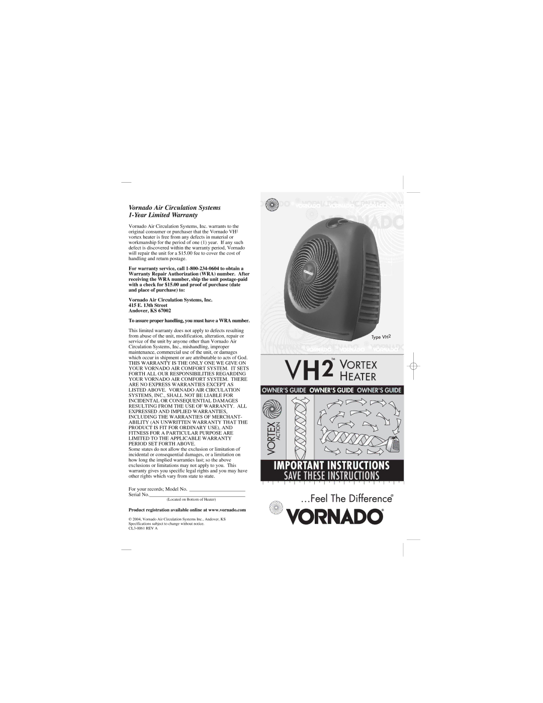 Vornado VH2 manual 