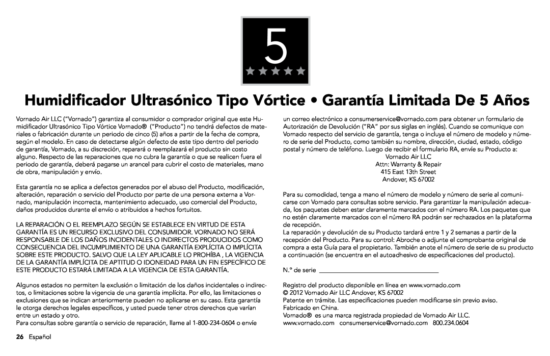 Vornado VORNADO, ULTRA3 manuel dutilisation 26Español 