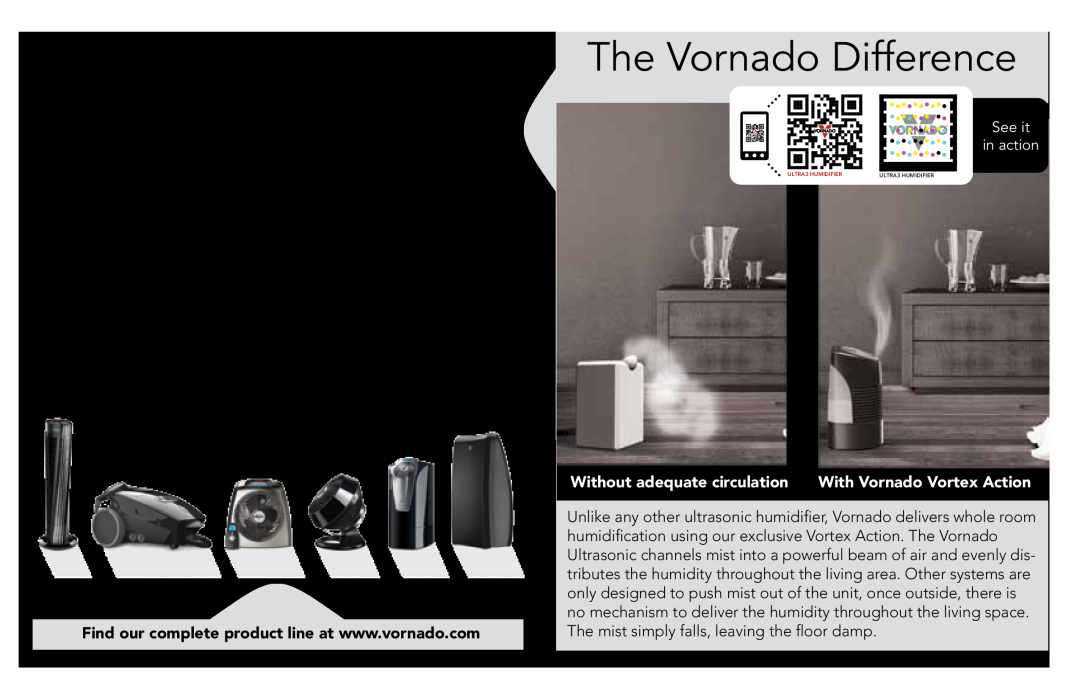 Vornado ULTRA3 Trust, The Vornado Difference, Without adequate circulation, With Vornado Vortex Action, See it, in action 