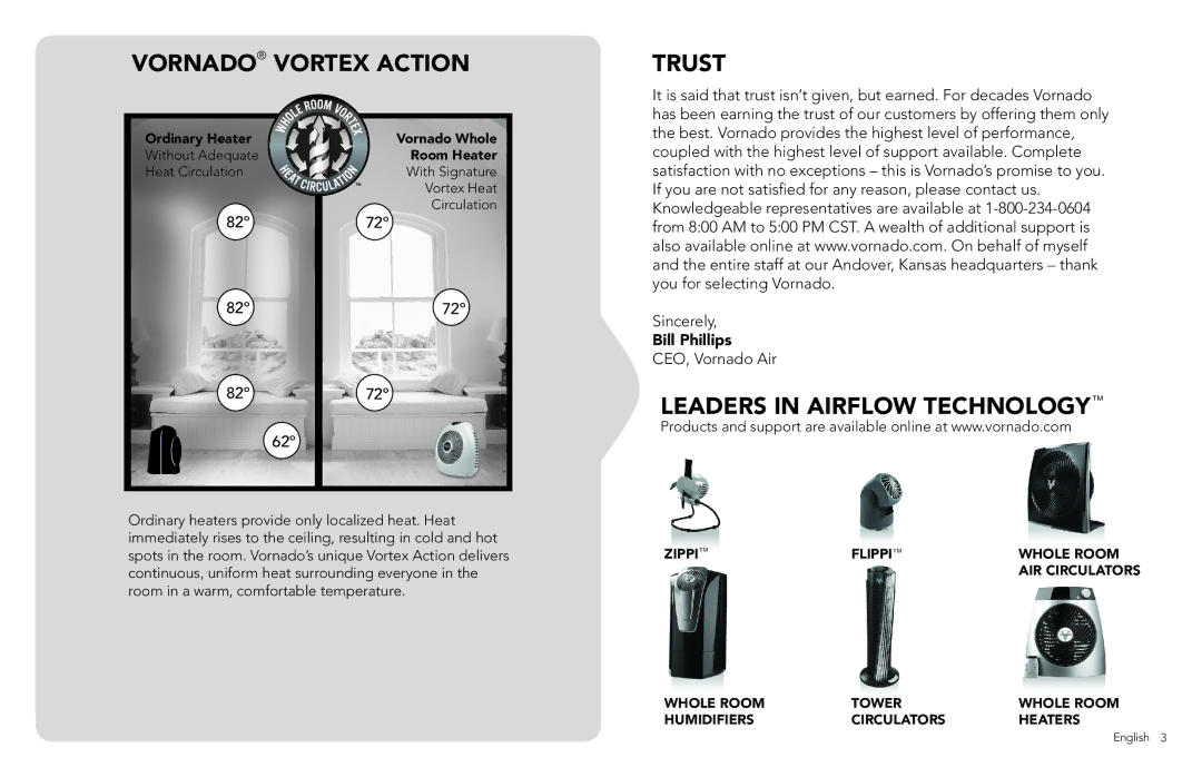 Vornado VH2, VORNADO, VH102 manual Vornado Vortex Action, Trust 