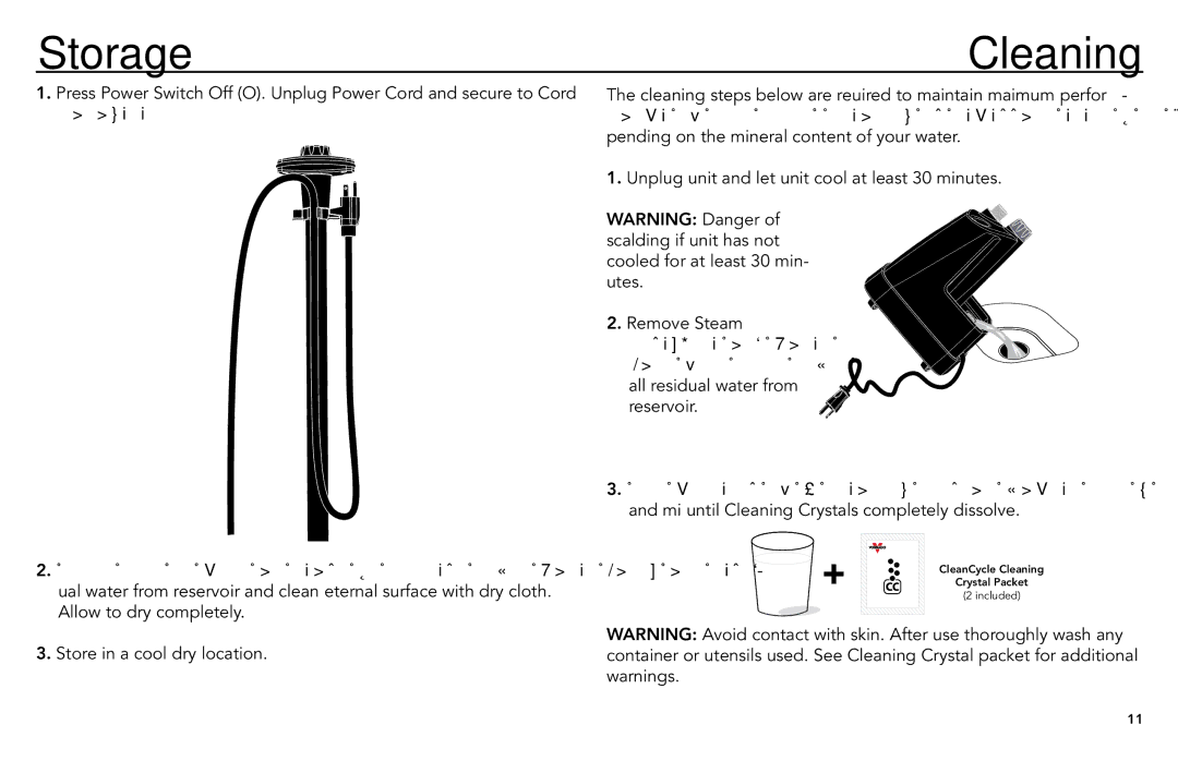 Vornado commercial fabric steamer, vs-570 manual Storage Cleaning 