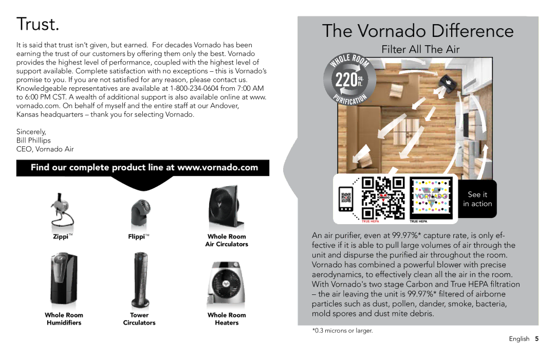 Vornado AC300, whole room air purifier manuel dutilisation Trust, Vornado Difference 