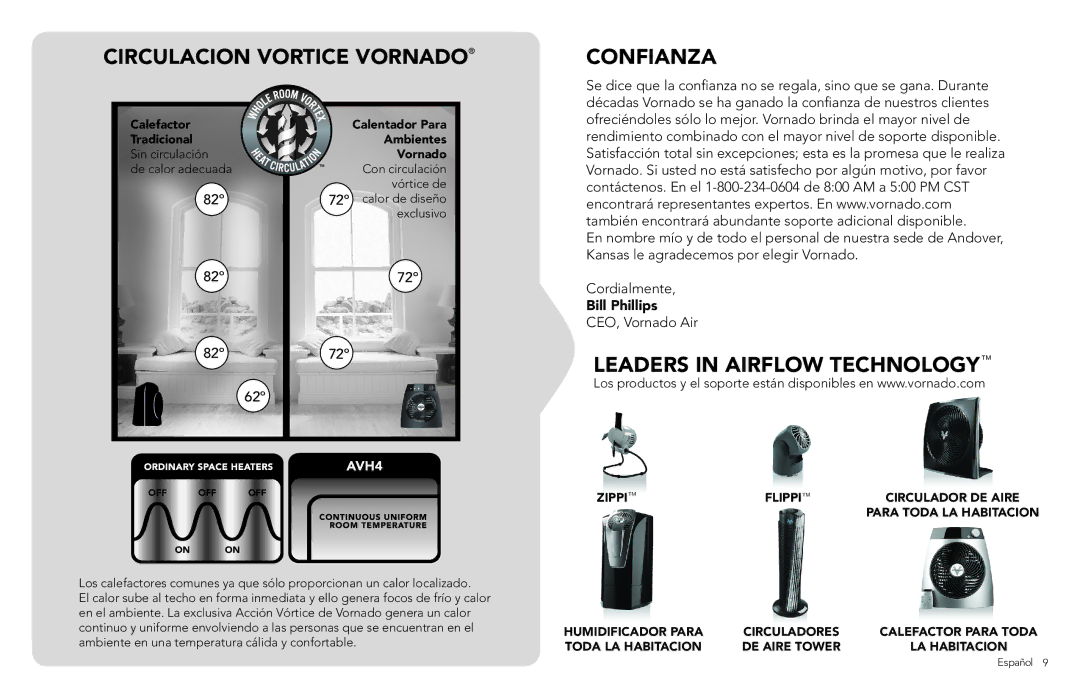 Vornado AVH4, Whole Room Heater manual Circulacion Vortice Vornado, Confianza 