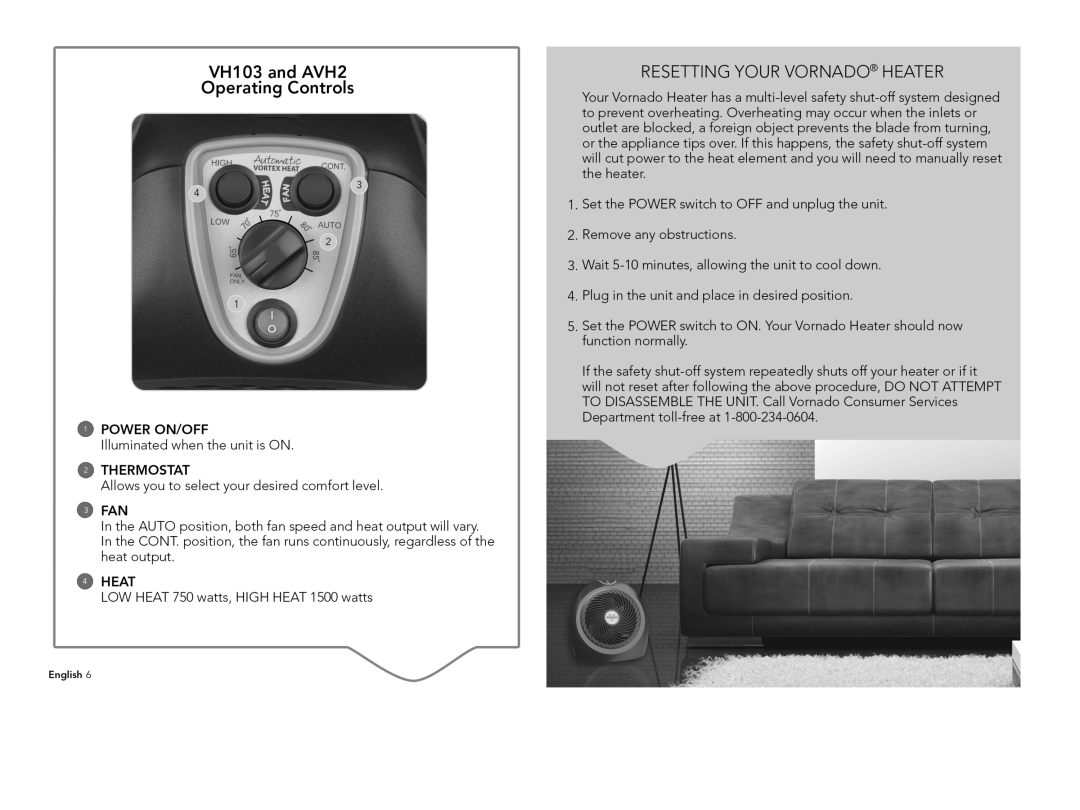Vornado AVH2, Whole Room Heater, VH103, EH1003406 manual 