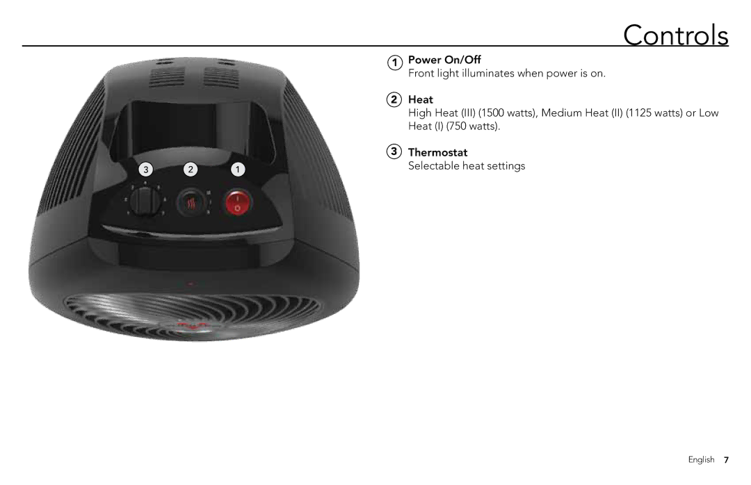 Vornado Whole Room Heater manual Controls 