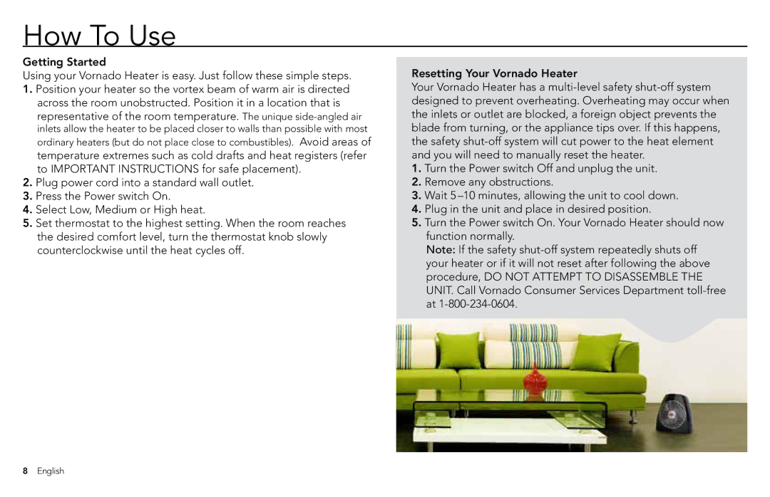 Vornado Whole Room Heater manual How To Use 