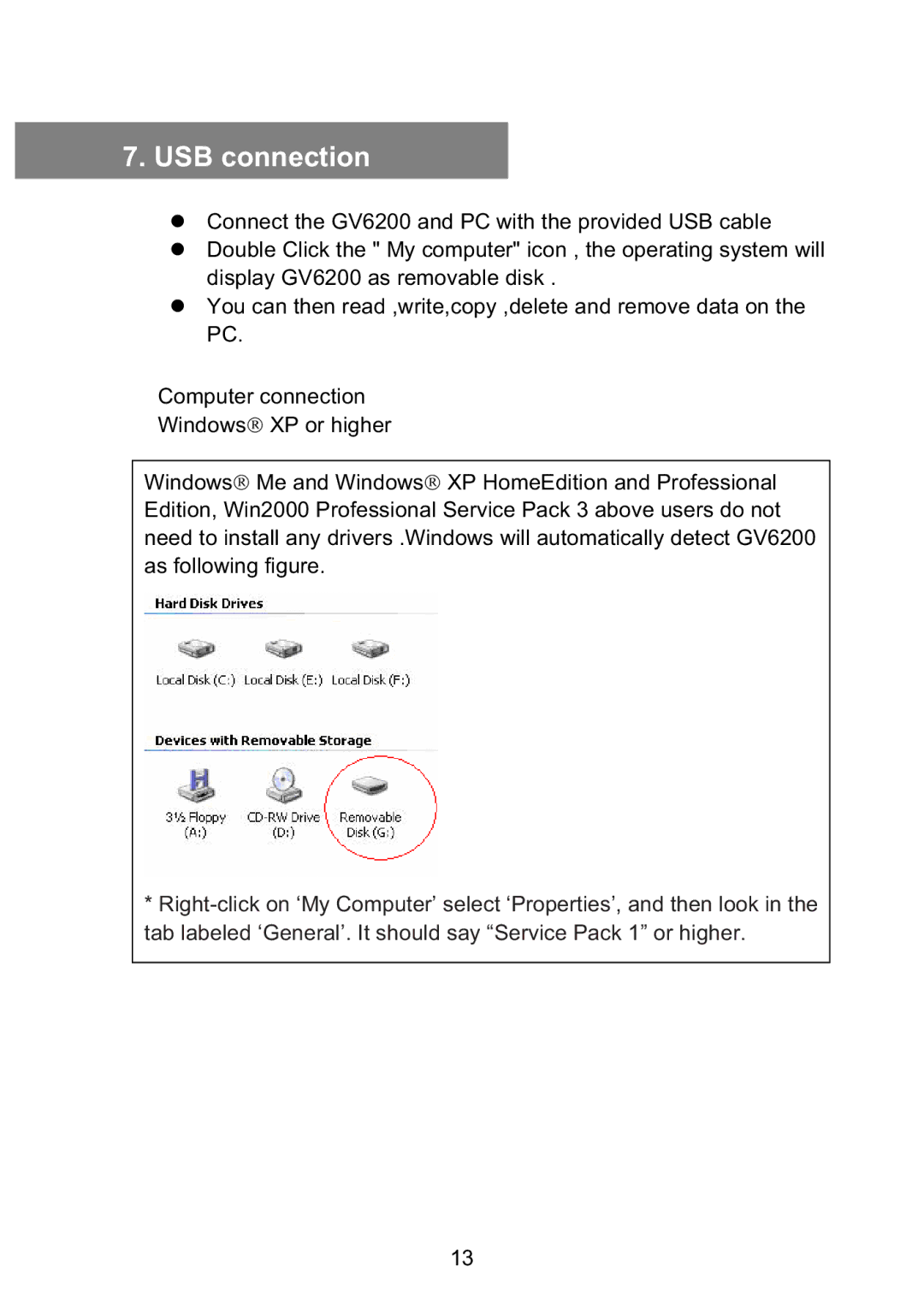 Vosonic GV6200 manual USB connection 