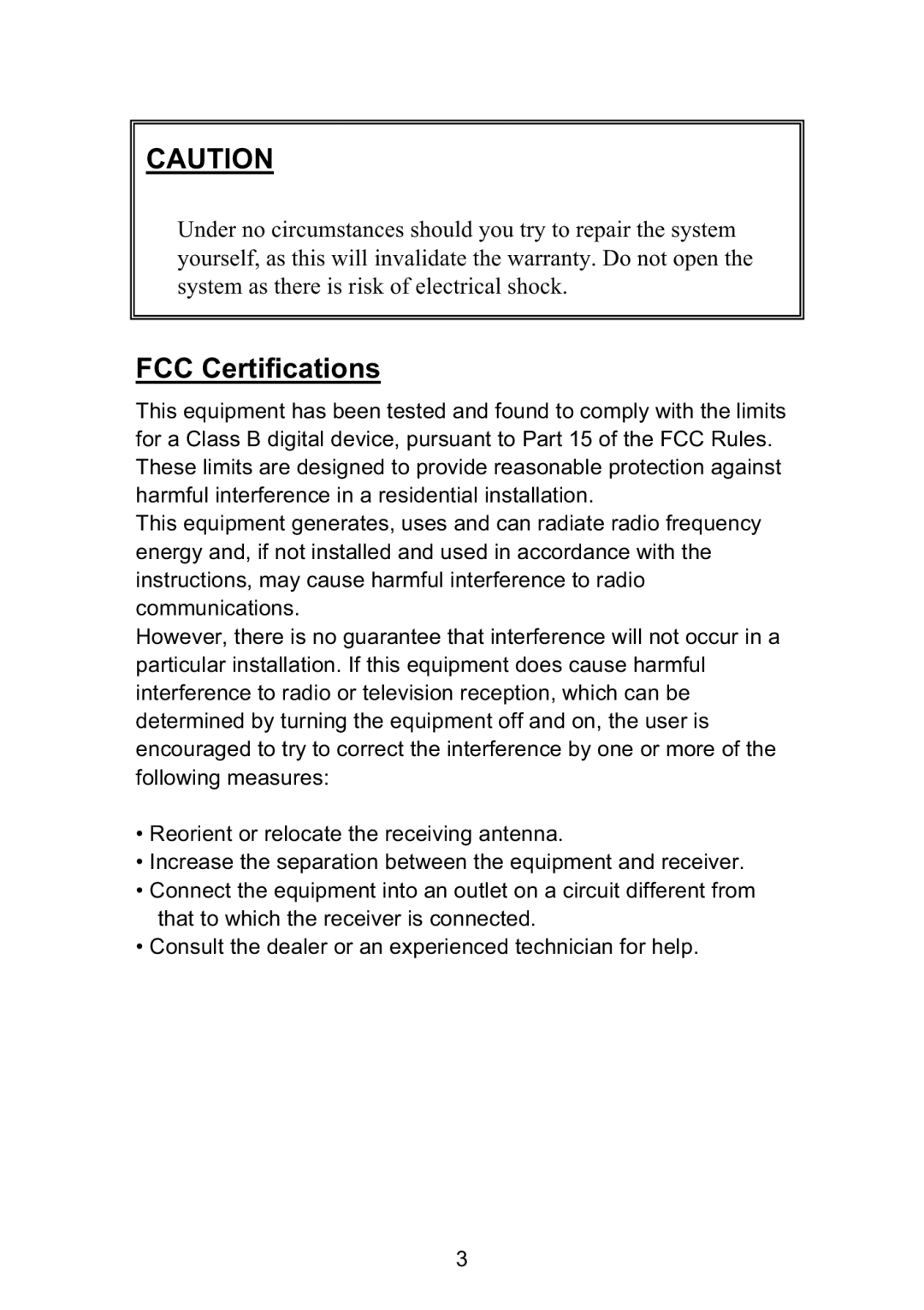 Vosonic GV6200 manual FCC Certifications 