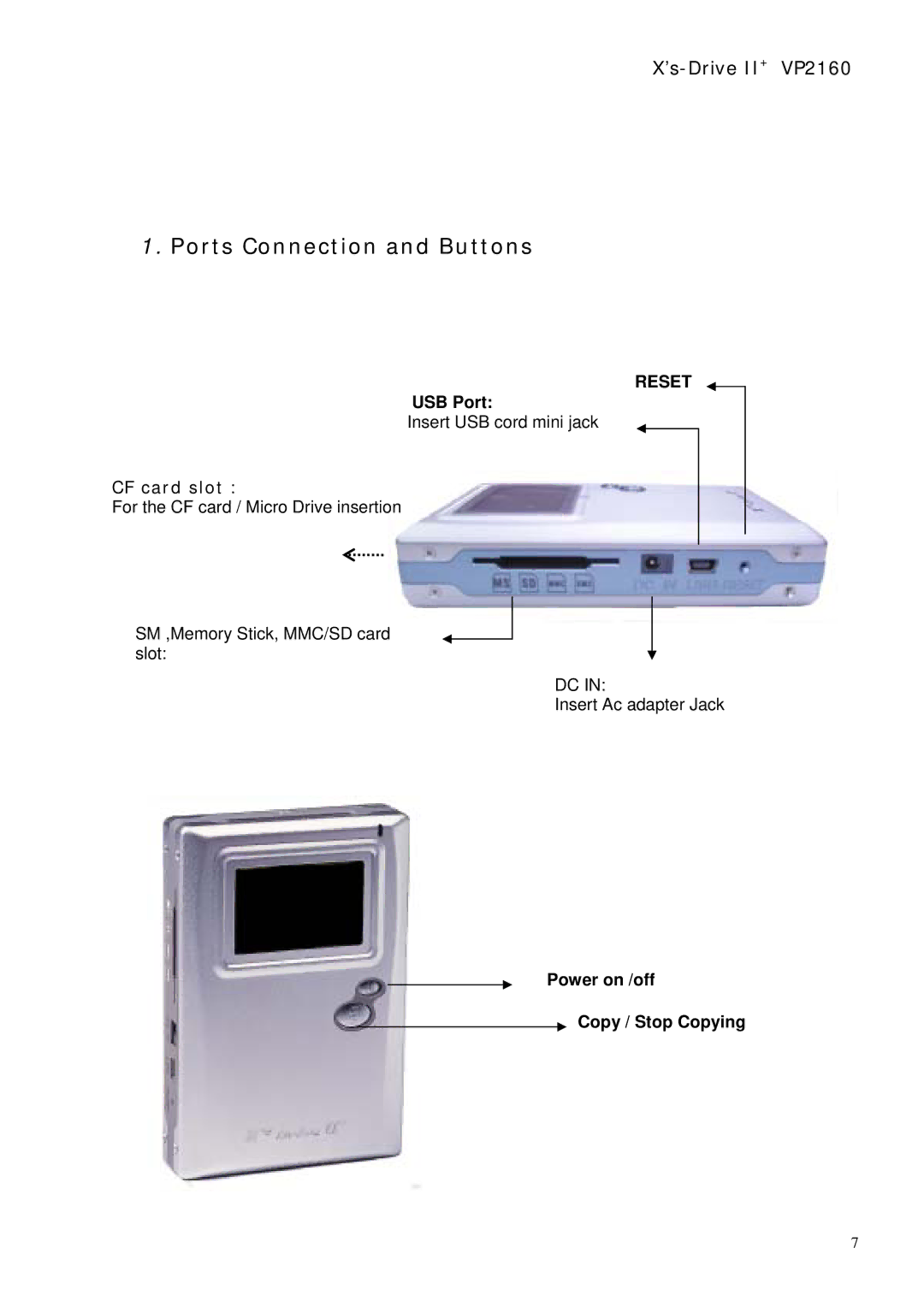 Vosonic VP2160 manual Ports Connection and Buttons 