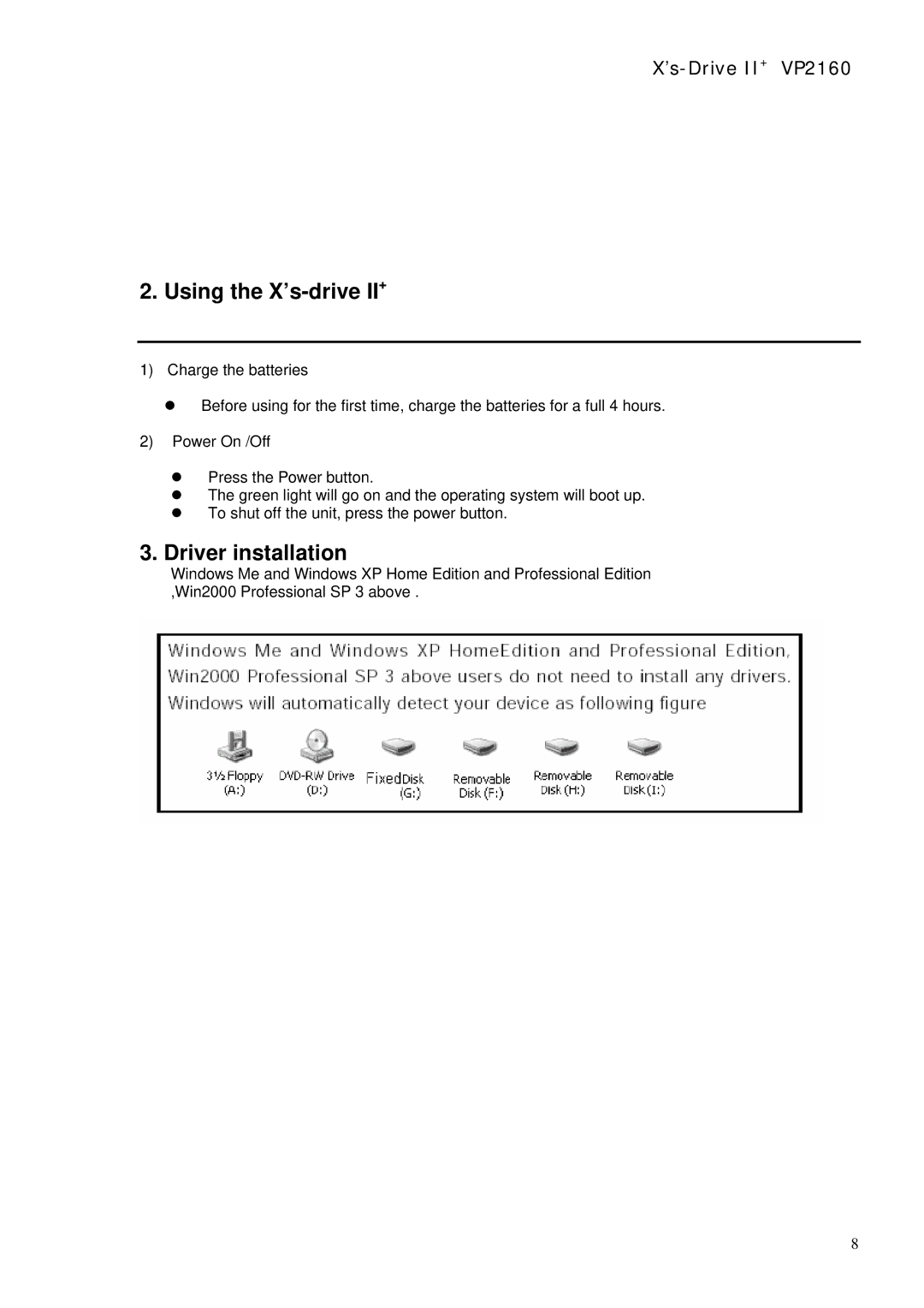 Vosonic VP2160 manual Using the X’s-drive II+, Driver installation 