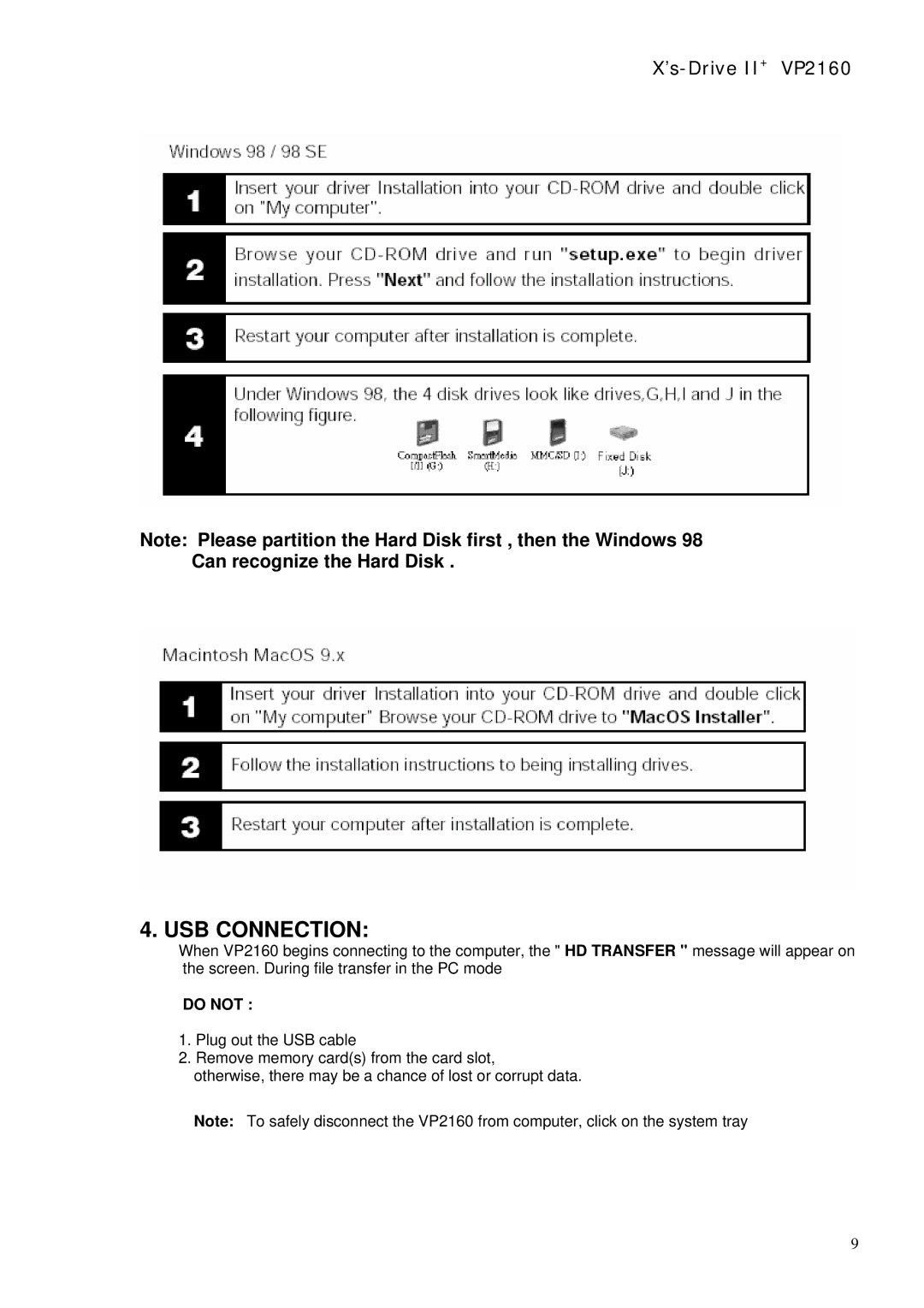 Vosonic VP2160 manual USB Connection 