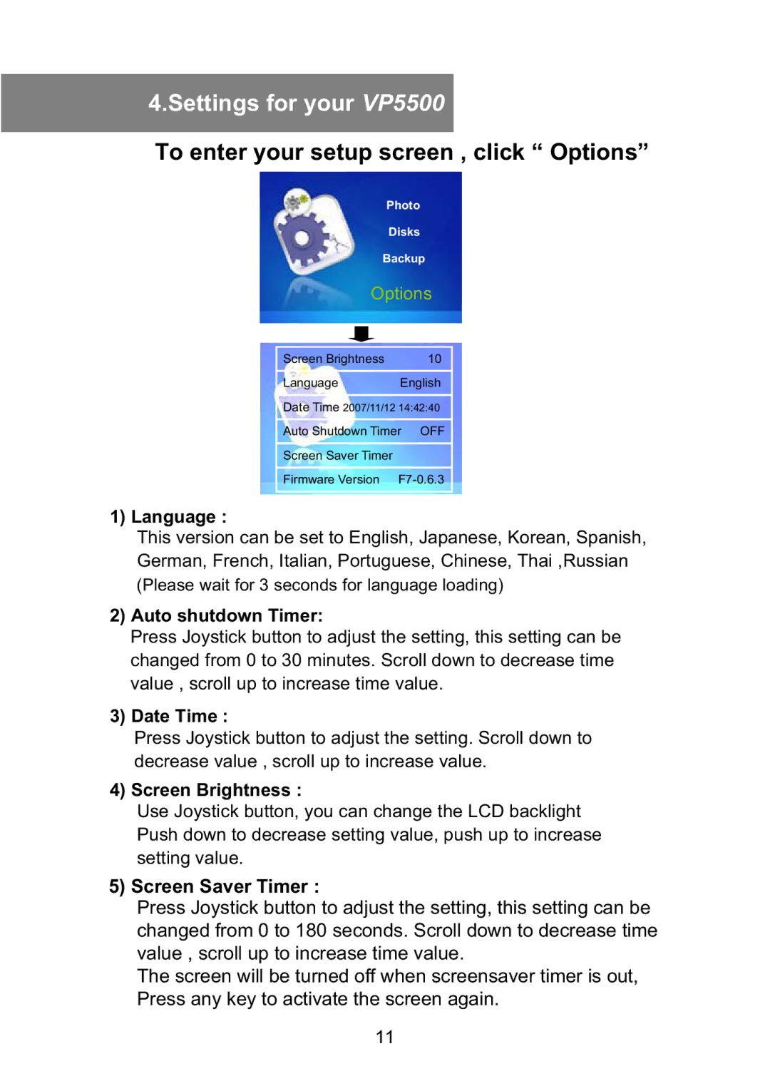 Vosonic manual Settings for your VP5500 