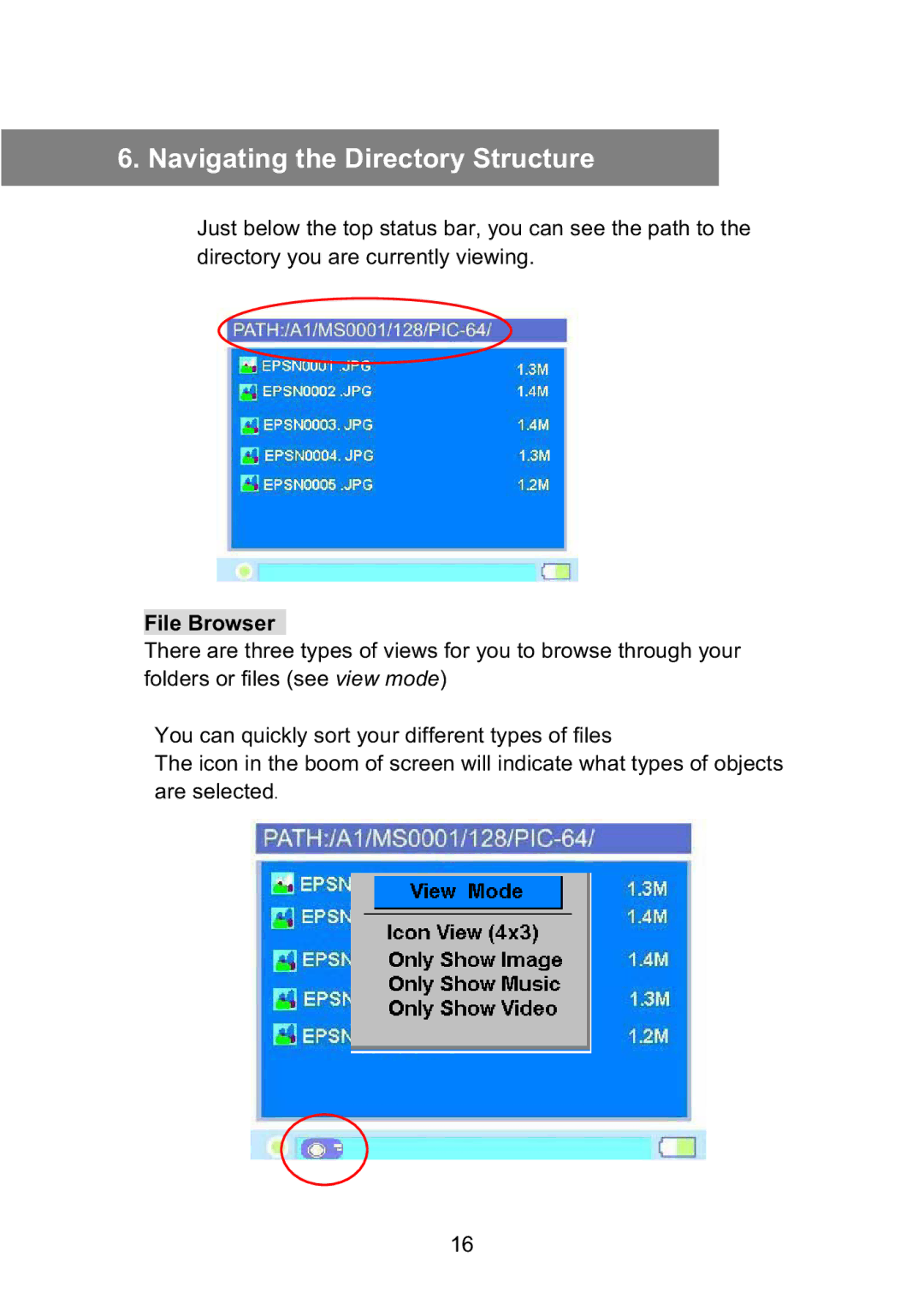 Vosonic VP5500 manual Navigating the Directory Structure, File Browser 