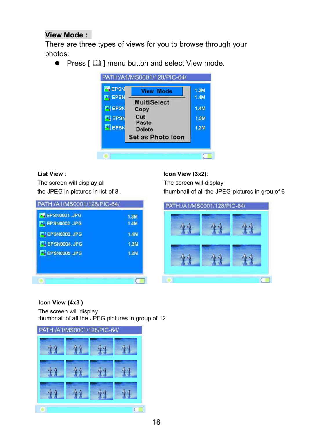 Vosonic VP5500 manual View Mode, List View Icon View 