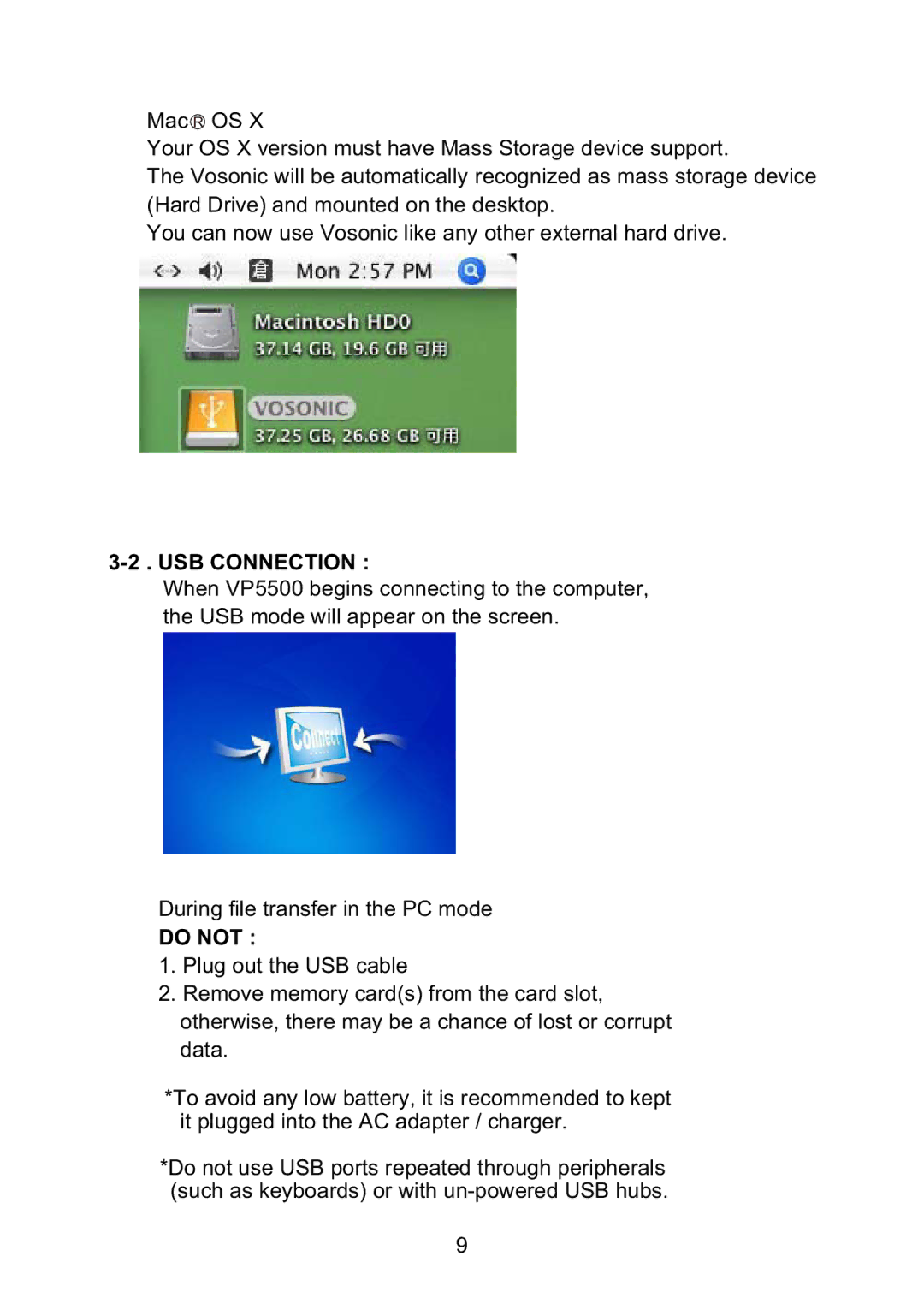 Vosonic VP5500 manual USB Connection 