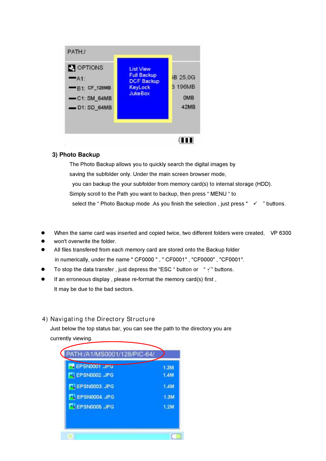 Vosonic VP6300 manual Navigating the Directory Structure 