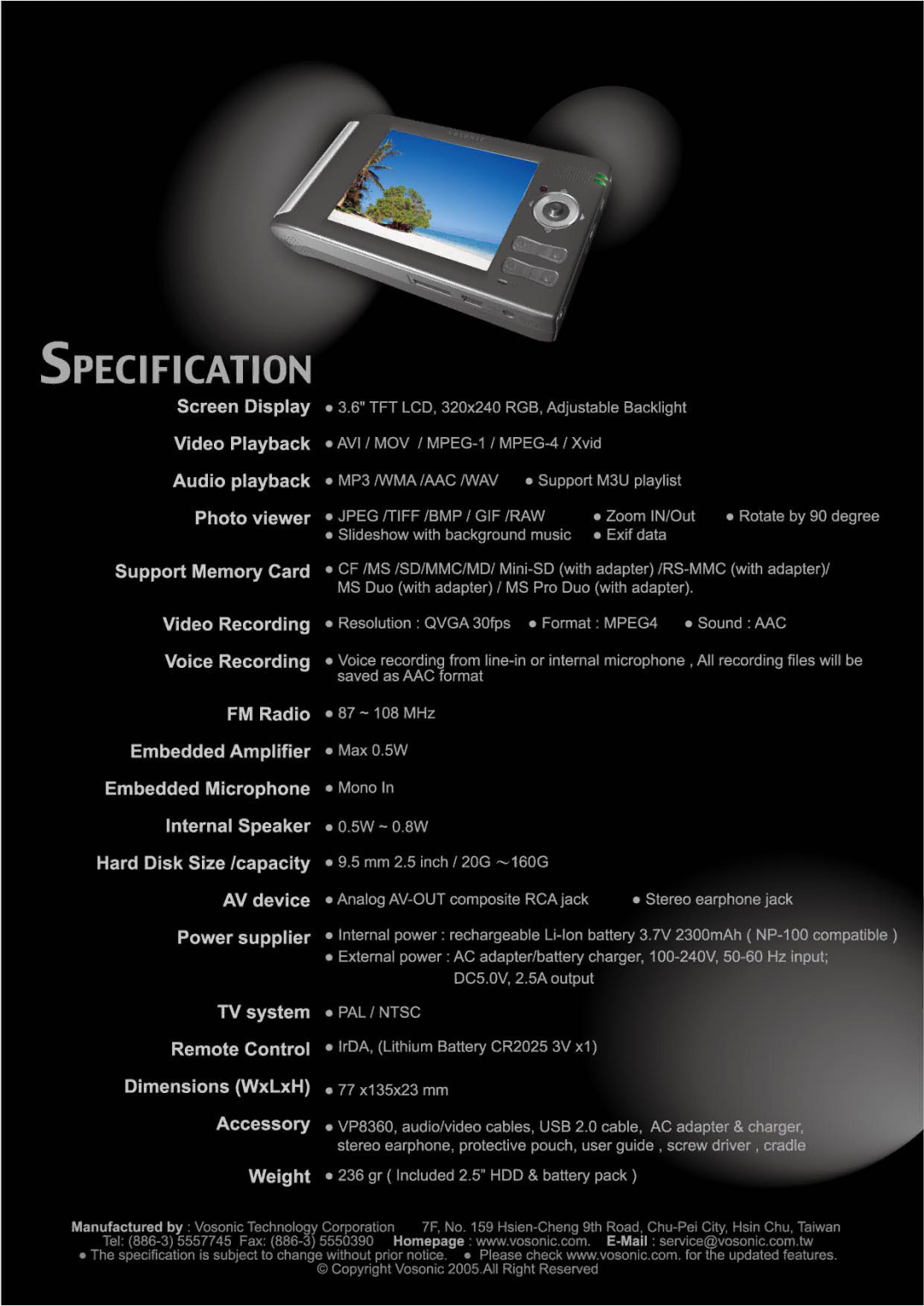 Vosonic VP8360 manual 