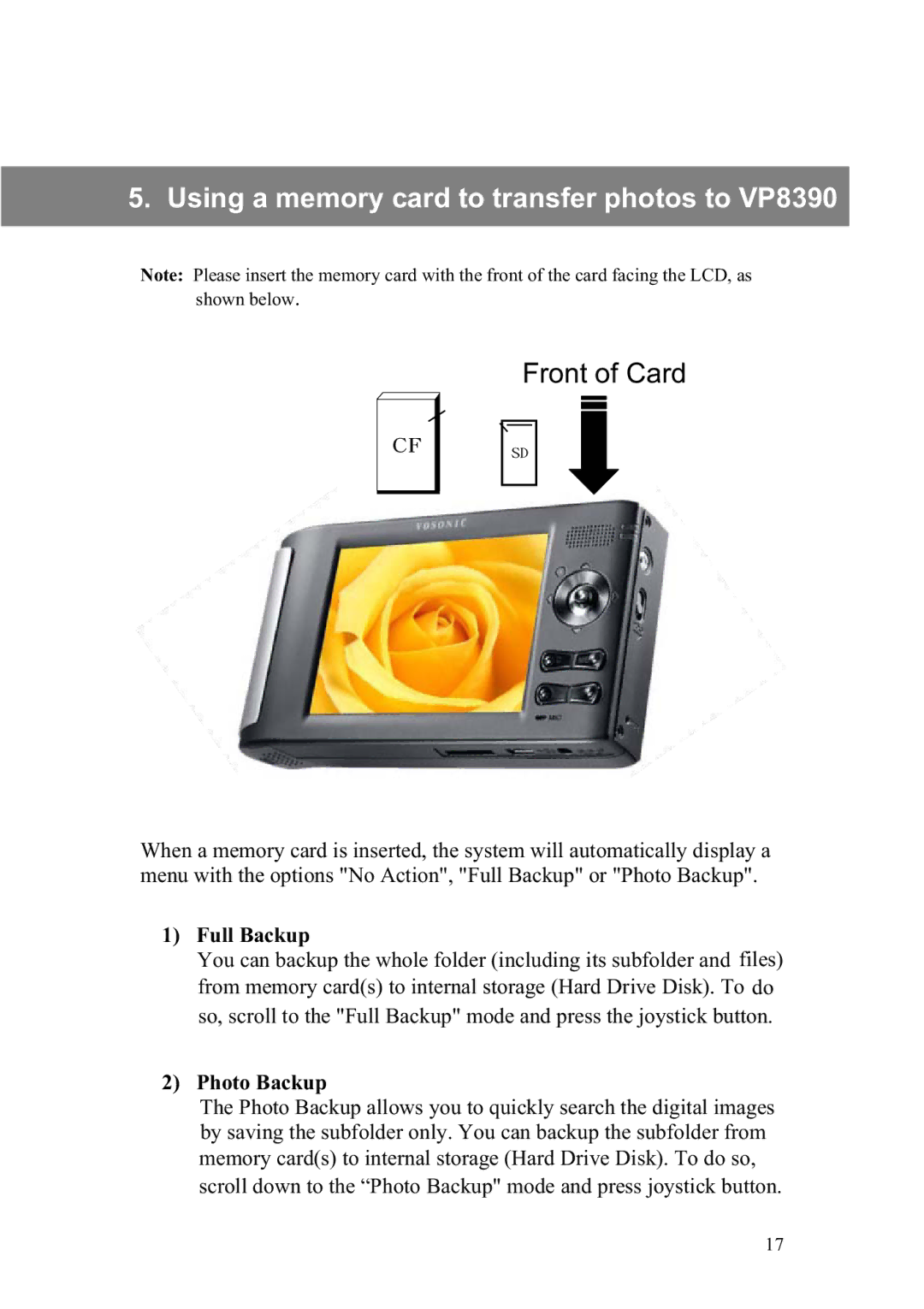 Vosonic VP8390 manual  , 3KRWR%DFNXS 