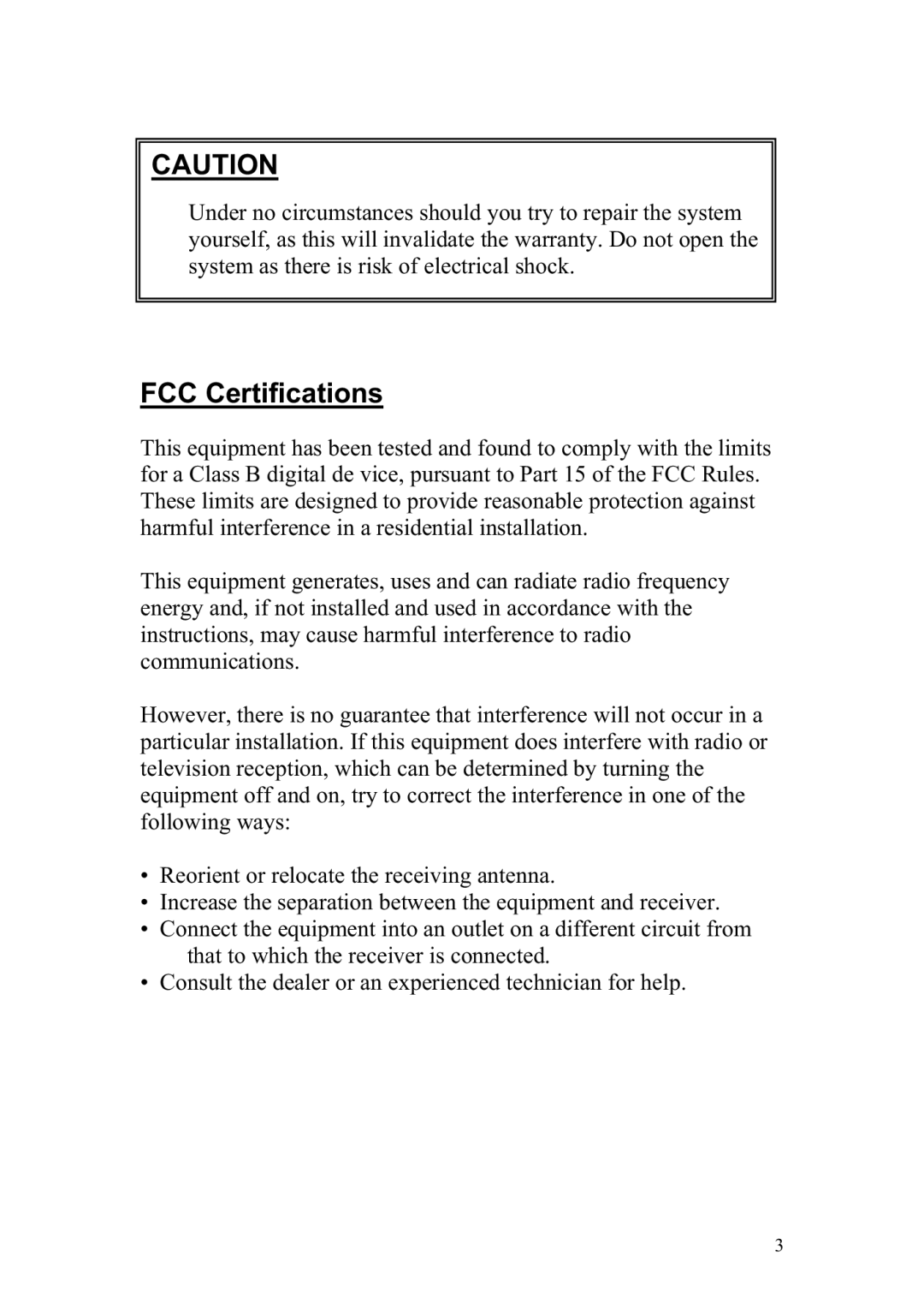 Vosonic VP8390 manual FCC Certifications 