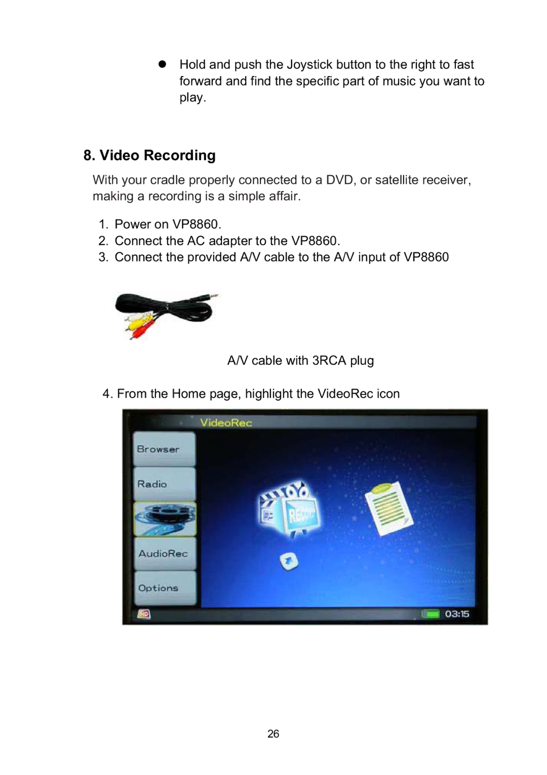 Vosonic VP8860 manual Video Recording 