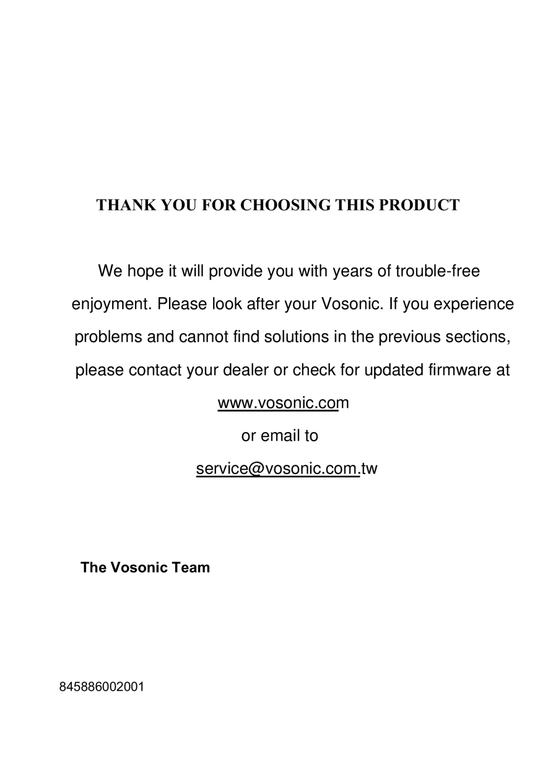 Vosonic VP8860 manual Thank YOU for Choosing this Product 